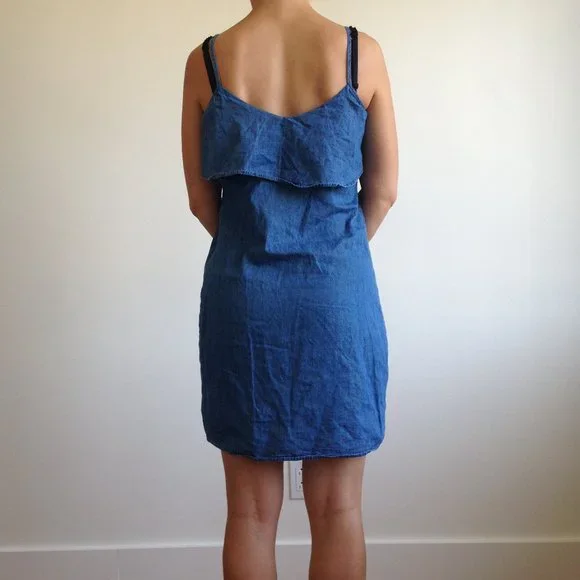 Denim Dress With Front Ruffle - Picture 4 of 13